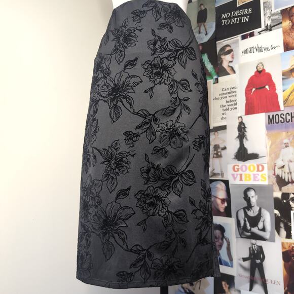 Messini Dresses & Skirts - Black Floral Velvet Midi Skirt Whimsygoth